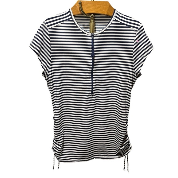 Carve Designs Tops - Carve Designs Dawson Rashguard Swim Top Blue and White Striped XL